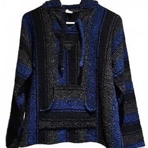 Authentic Mexican Baja Black, Gray And Blue Hoodie Size M
